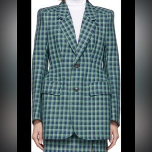 Balenciaga Hourglass houndstooth virgin wool blazer Siz S Plaid British Blue